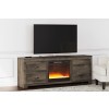 Trinell Large TV Stand w/ Glass and Stone Fireplace