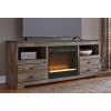Trinell Large TV Stand w/ Glass and Stone Fireplace