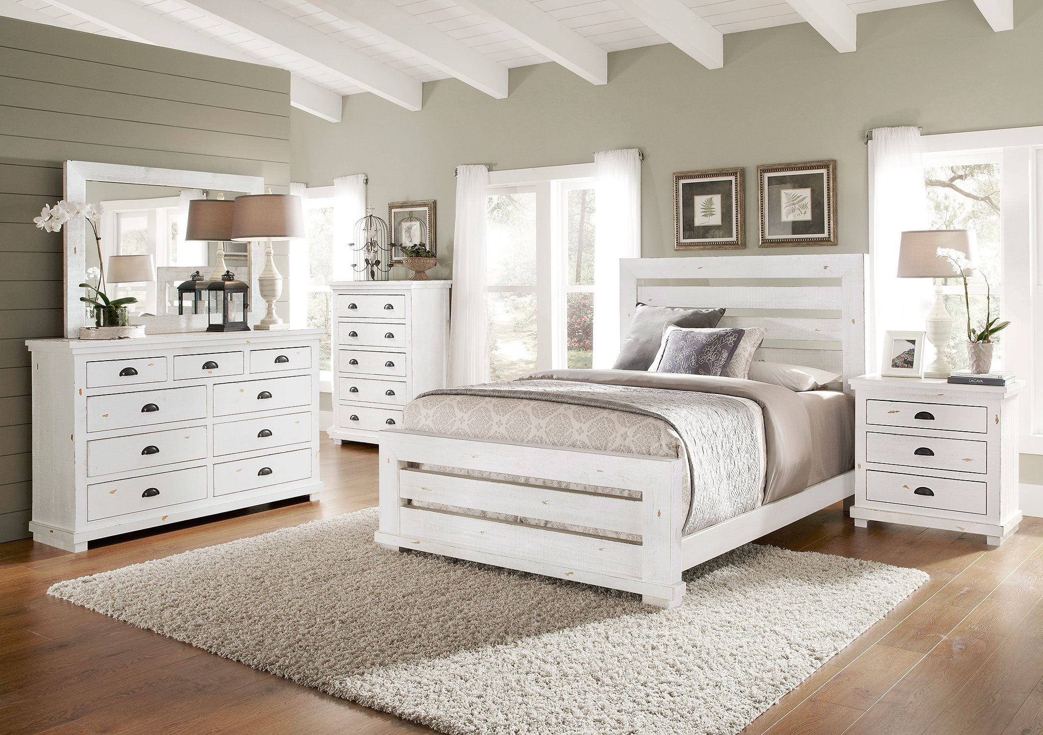 Willow Slat Bedroom Set Distressed White